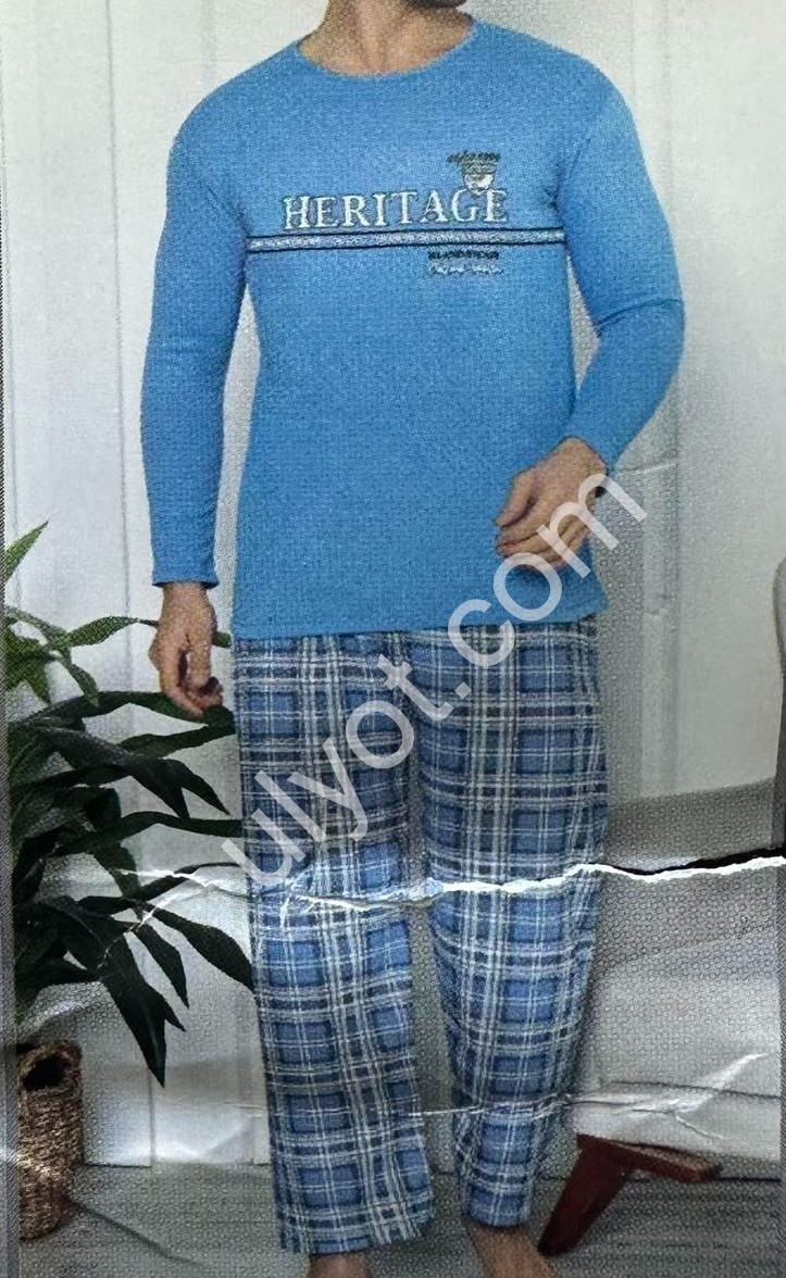 ПИЖАМА (S-2XL) БАЙКА ГОЛУБОЙ 