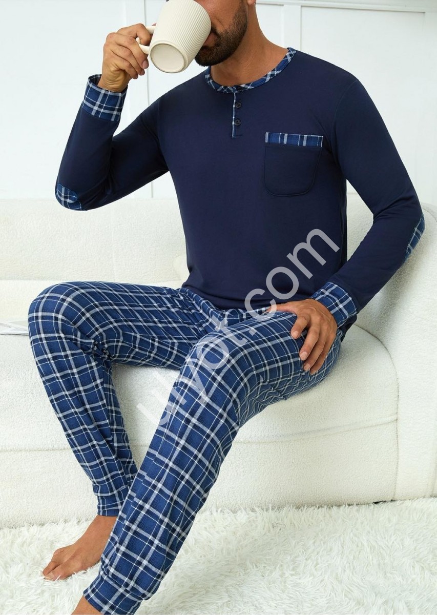 ПИЖАМА КЛЕТКА (M-3XL) Т.СИНИЙ 70181