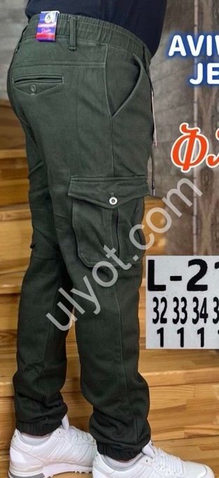 ДЖИНСЫ AVIWGOS (32-42) ФЛИС КАРГО ХАКИ 2128