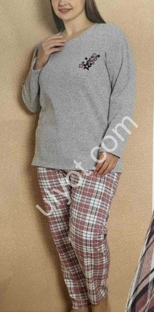 ПИЖАМА (L-4XL) БАЙКА СЕРЫЙ 16393