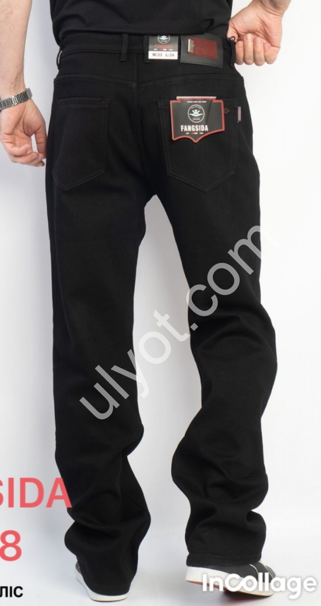 ДЖИНСЫ FANGSIDA (32-38) ФЛИС ЧЕРНЫЙ 8868