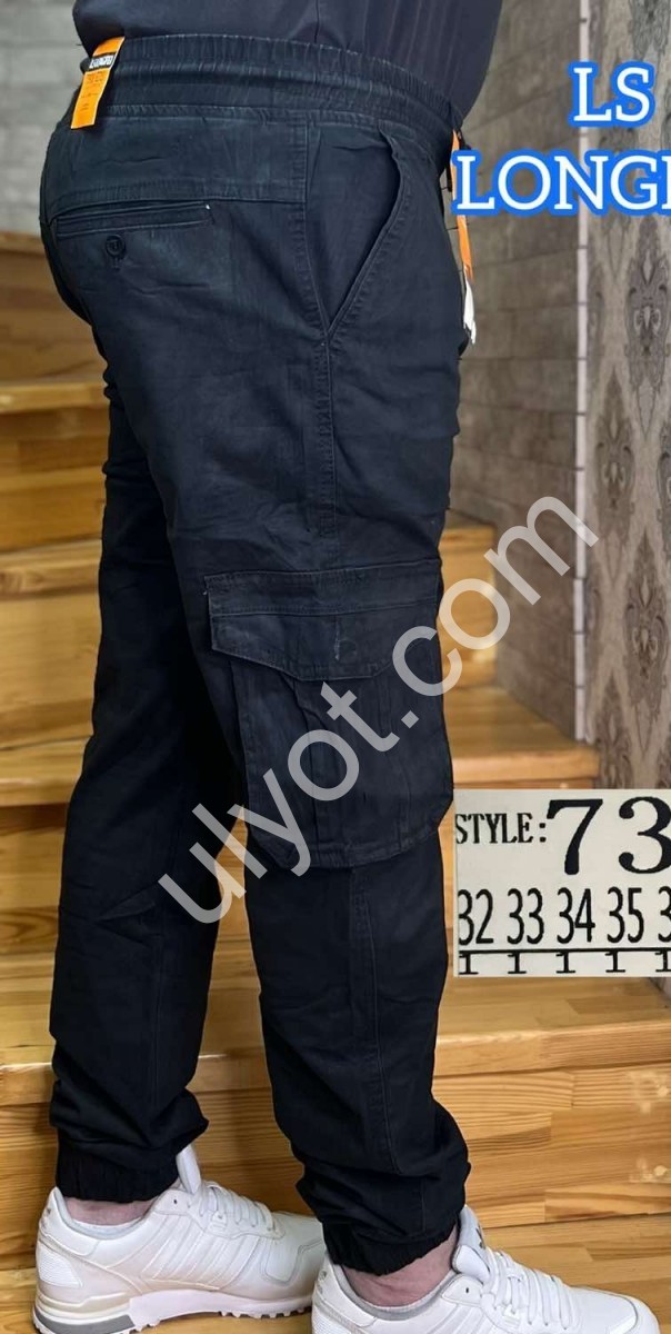 БРЮКИ LONGFEI (32-42) КАРГО МАНЖЕТ ЧЕРНЫЙ 733D