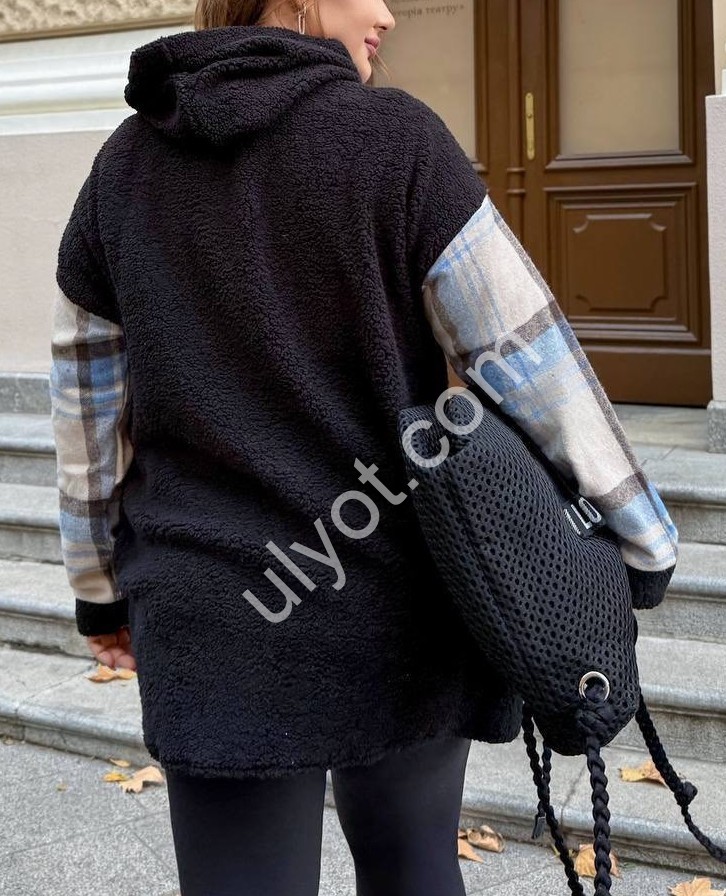 РУБАШКА (52-58) ЧЕРНЫЙ-ГОЛУБОЙ 0346