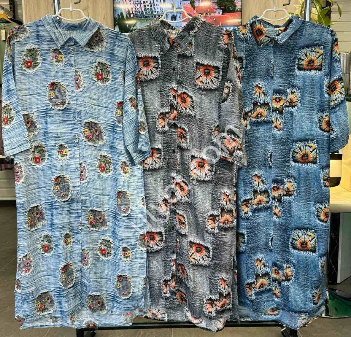 Фото 2 Сорочка-плаття JJF (2XL-5XL) СІРИЙ+СОНЯХ 1127