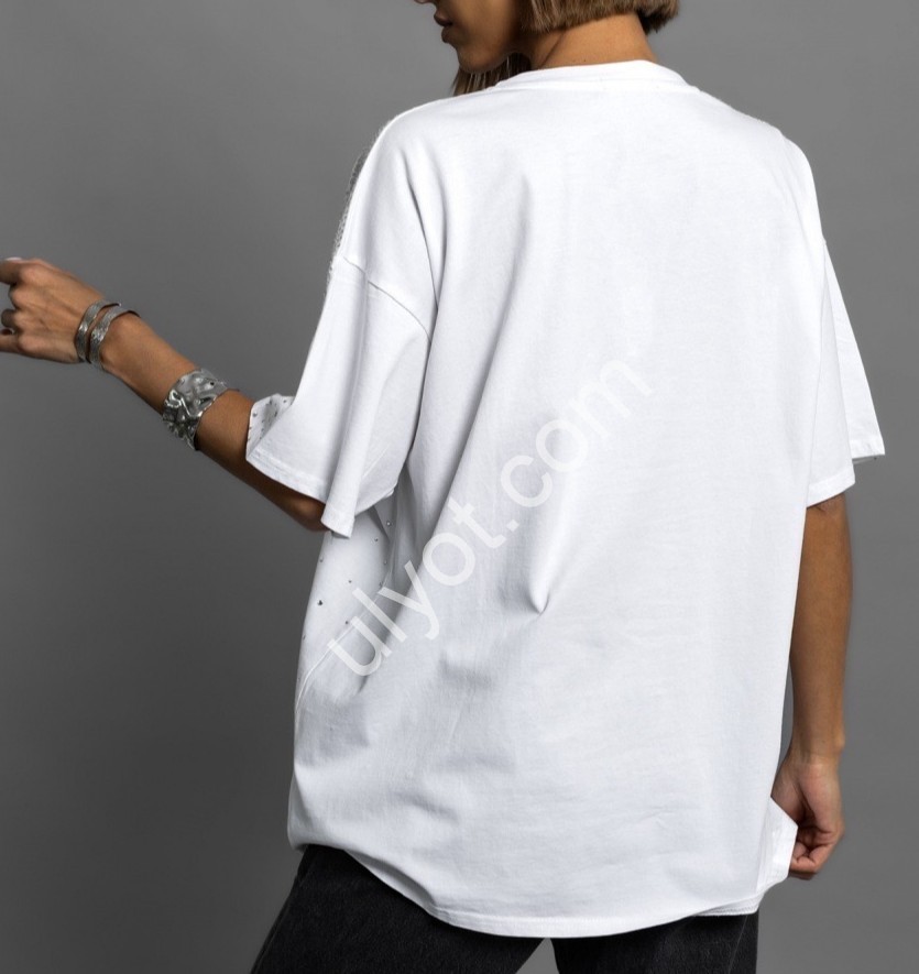 ФУТБОЛКА OVERSIZE (52-56) СТРАЗЫ МИКС 26002