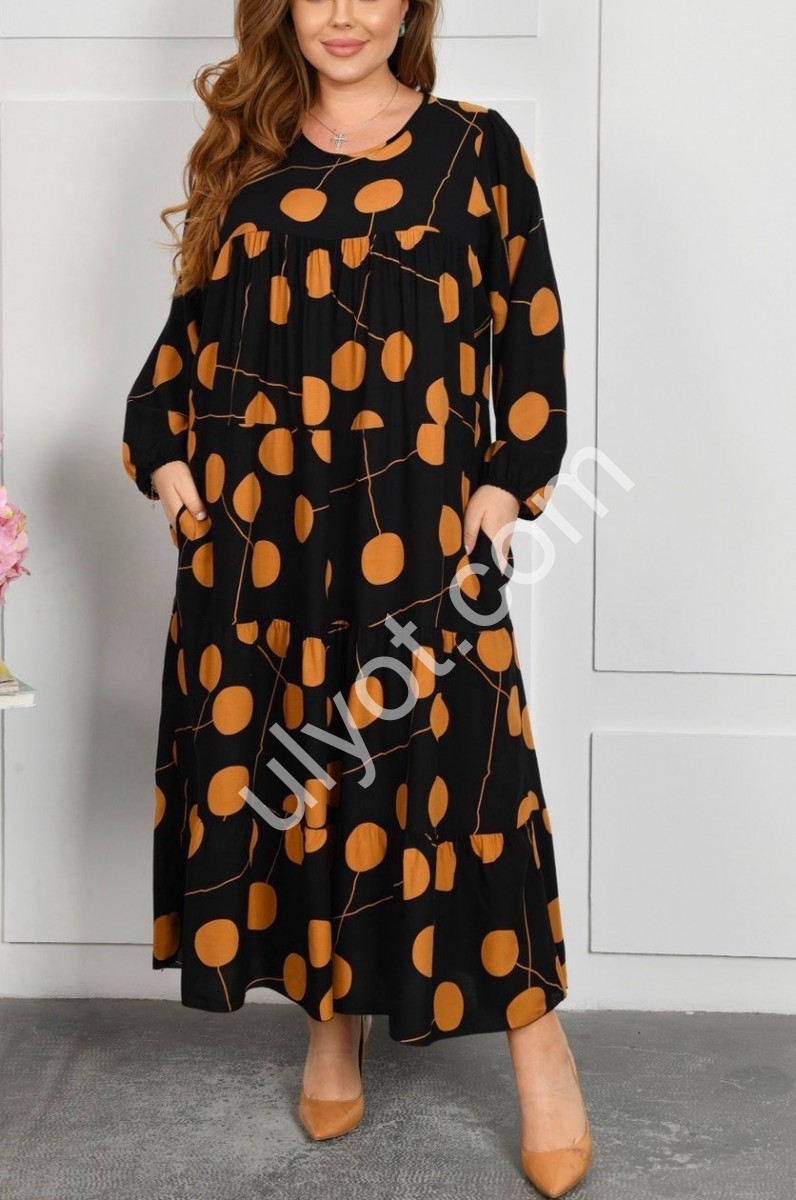 ПЛАТЬЕ (58-62) ГОРОХ КОРИЧНЕВЫЙ A1-1