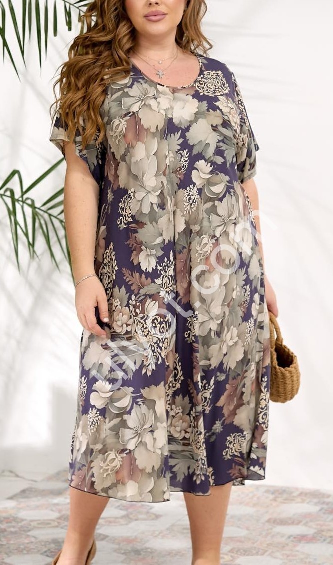 СУКНЯ JJF (3XL-6XL) КВІТИ СІРИЙ