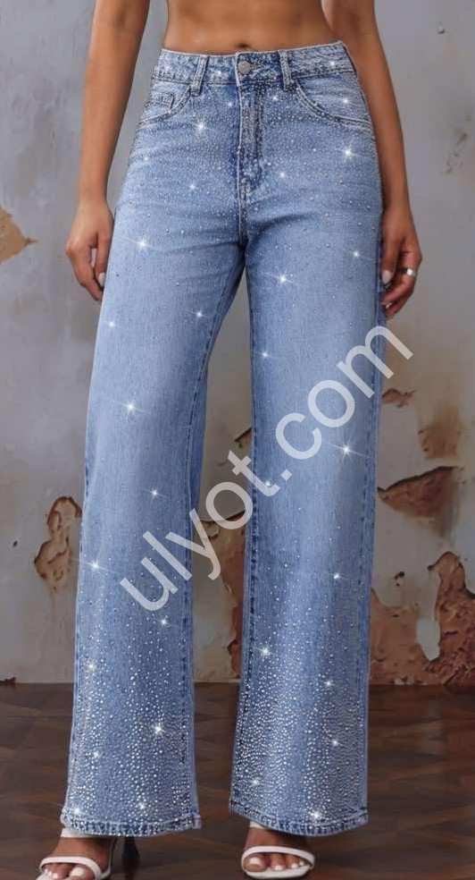 ДЖИНСЫ M.SARA (XS-XL) СТРАЗЫ ГОЛУБОЙ 2625