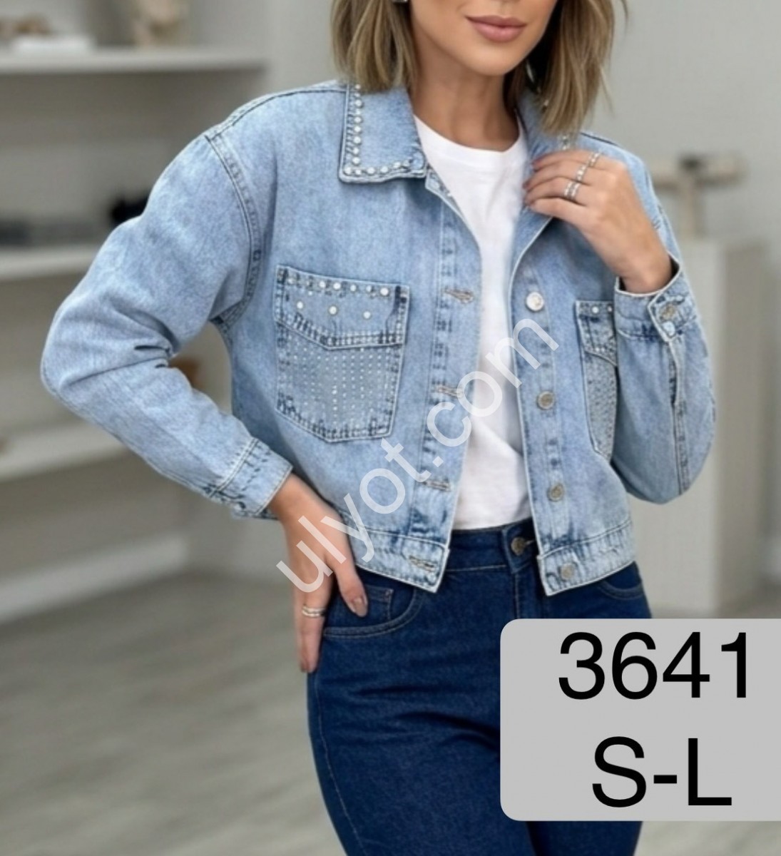 ДЖИНСОВАЯ КУРТКА TOP SHOP (S-L) СТРАЗЫ ГОЛУБОЙ 3641