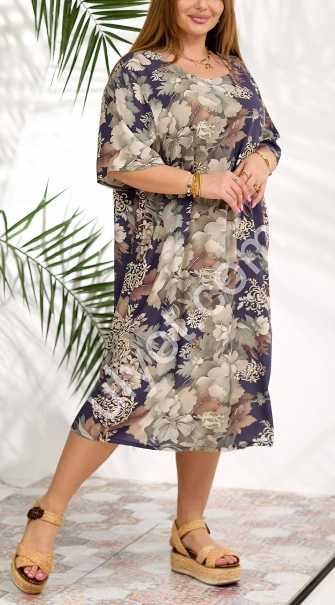 СУКНЯ (XL-4XL) КВІТИ СІРИЙ+ЧОРНИЙ 666