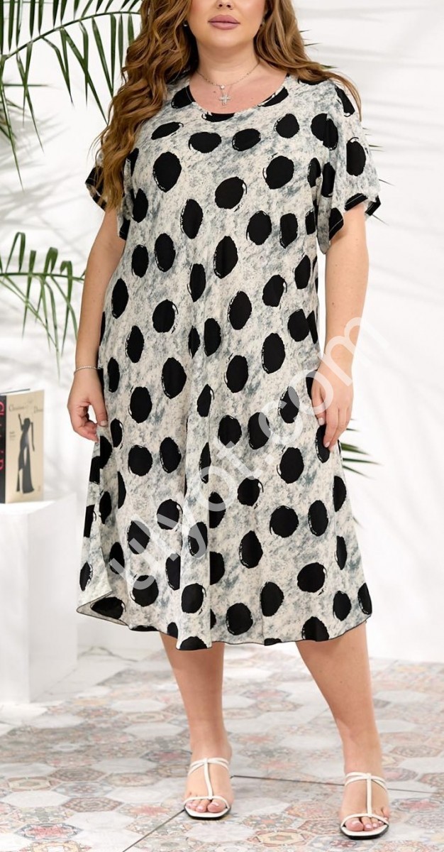 ПЛАТЬЕ (3XL-6XL) ГОРОХ СВ.СЕРЫЙ 888