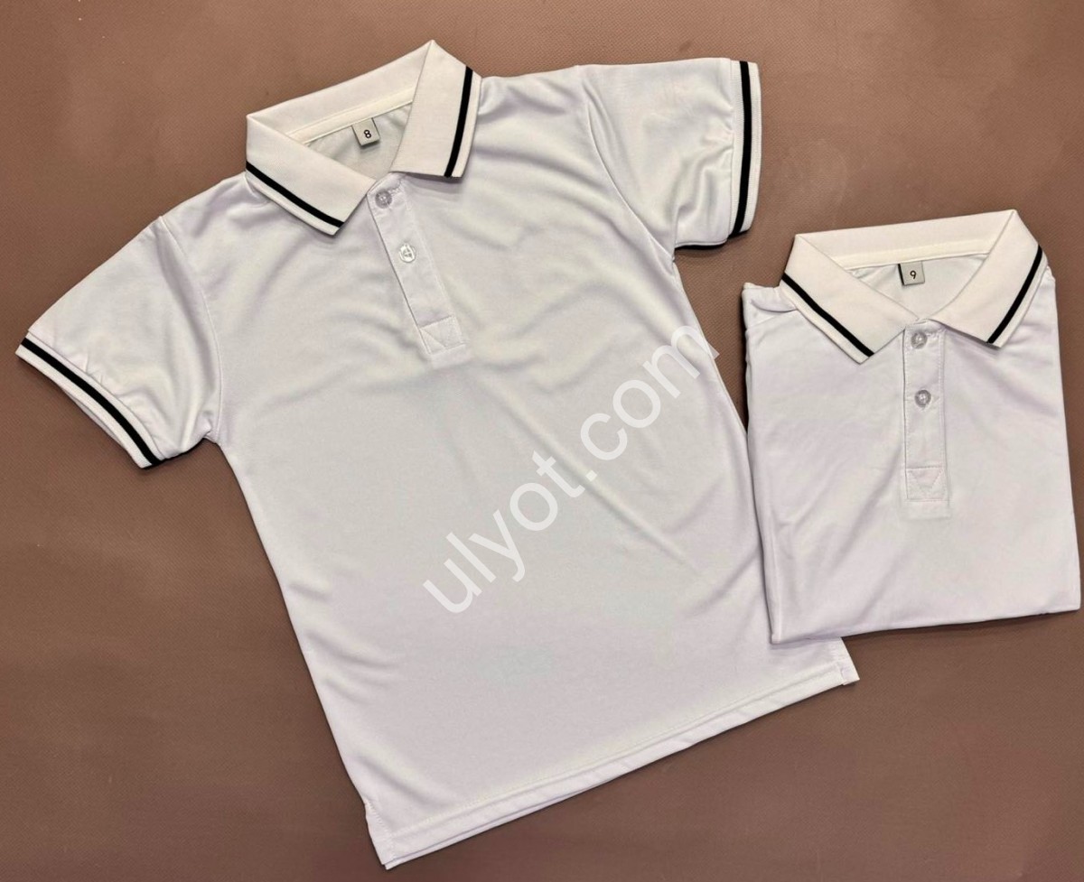 ПОЛО (12-16 ЛЕТ) БЕЛЫЙ+ЧЕРНАЯ ПОЛОСА 