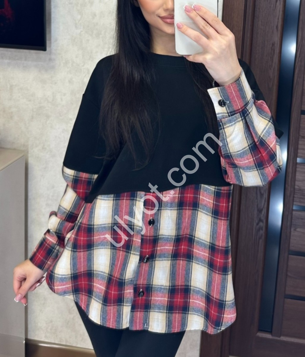 СВИТШОТ (42-48) КЛЕТКА КРАСНЫЙ 7