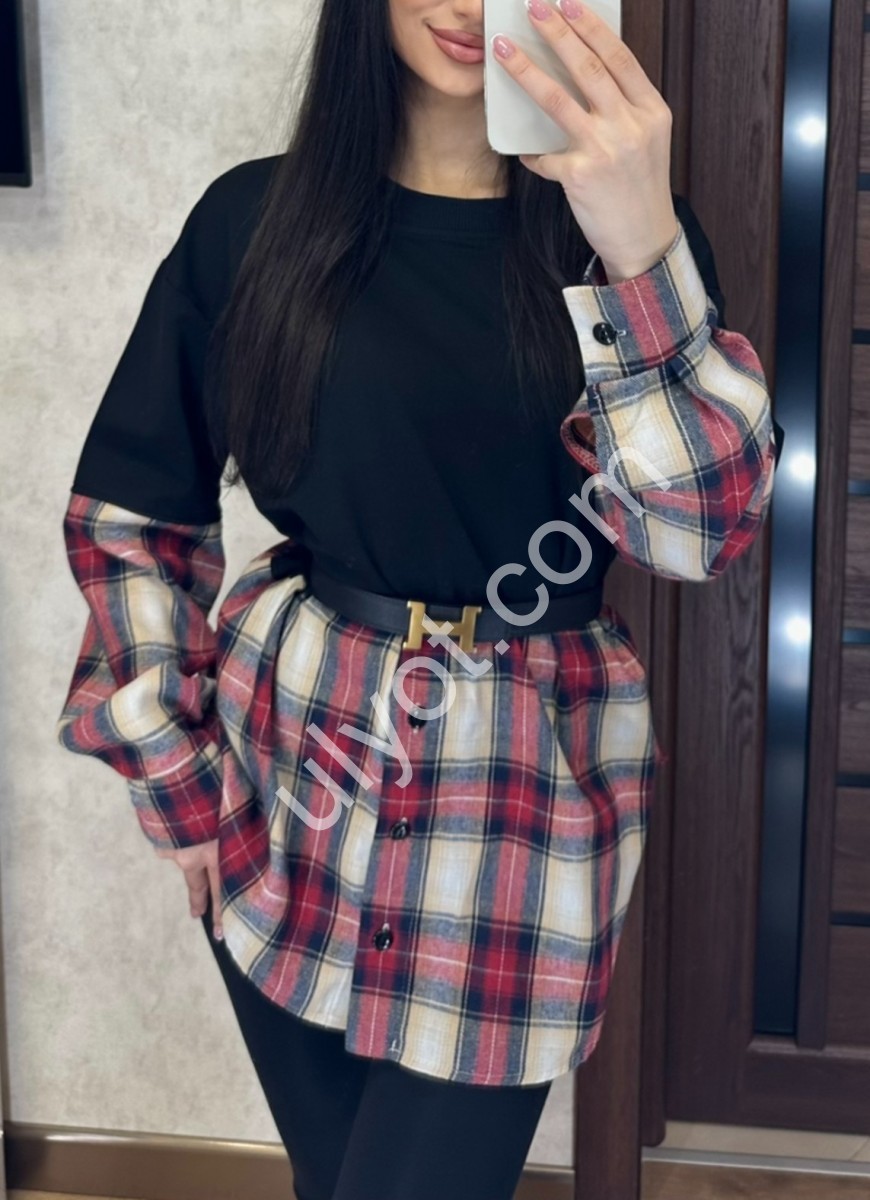 СВИТШОТ (42-48) КЛЕТКА КРАСНЫЙ 7