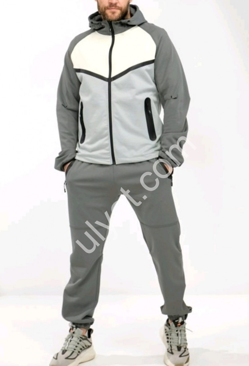 СПОРТ.КОСТЮМ (M-3XL) МАНЖЕТ СЕРЫЙ+БЕЛЫЙ 