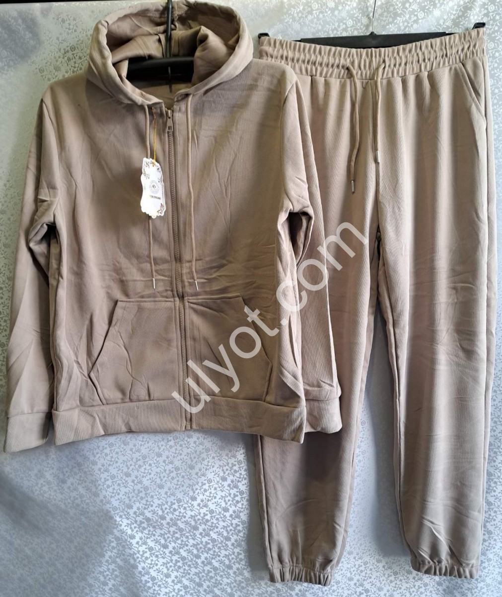СПОРТ.КОСТЮМ (S-2XL) МАНЖЕТ СВ.БЕЖ 2093
