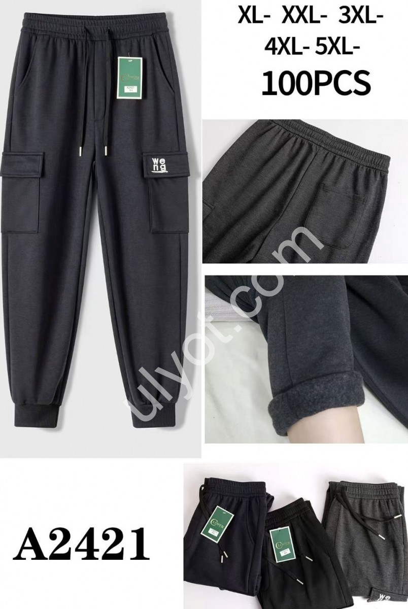 СПОРТ. ШТАНИ (XL-5XL) ФЛІС МАНЖЕТ Т.СИНІЙ 2421