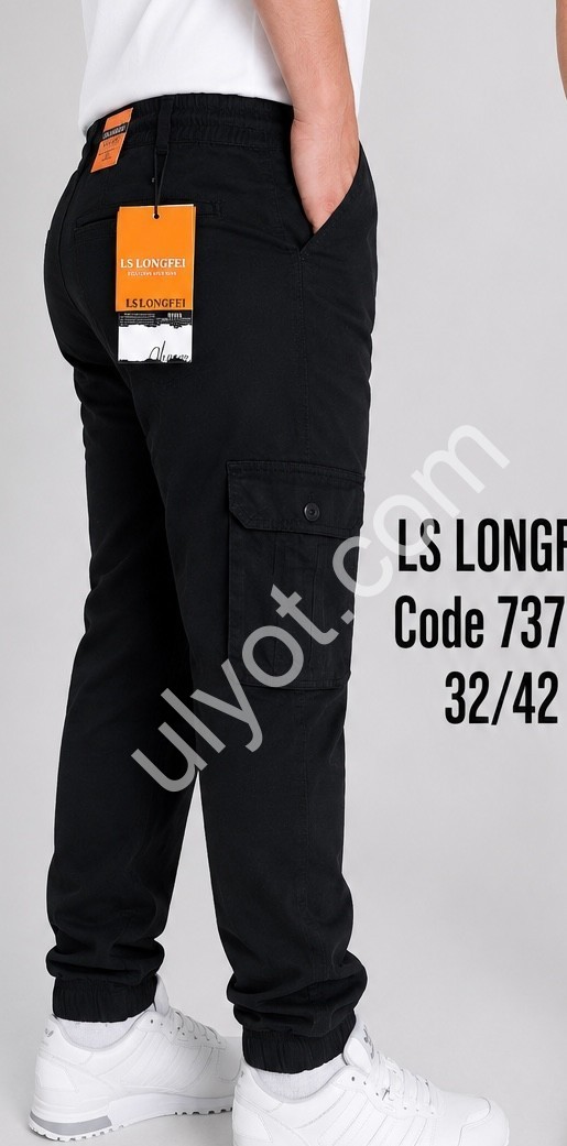 ДЖИНСЫ LONGFEI (32-42) КАРГО ЧЕРНЫЙ 737D