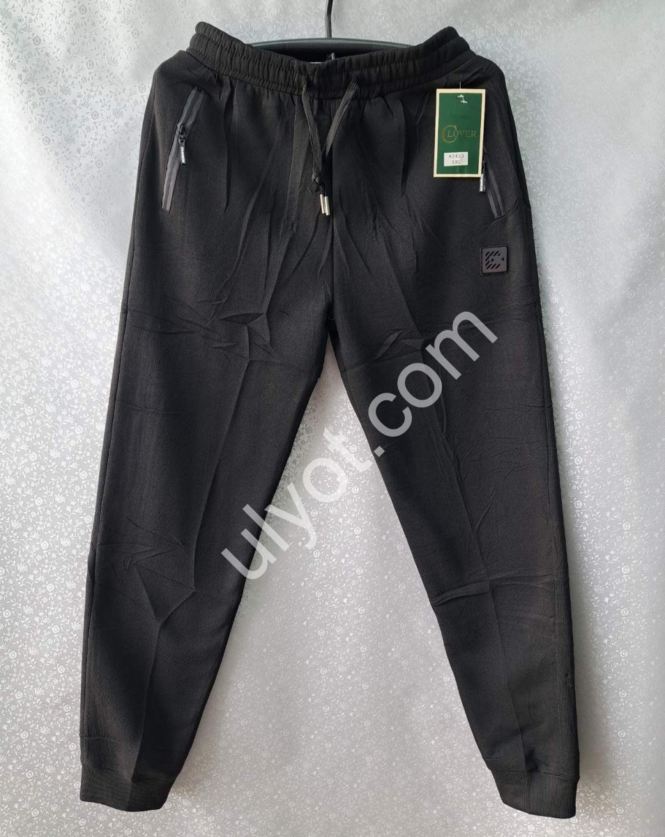 СПОРТ.ШТАНЫ (XL-5XL) ФЛИС МАНЖЕТ ЧЕРНЫЙ 2423
