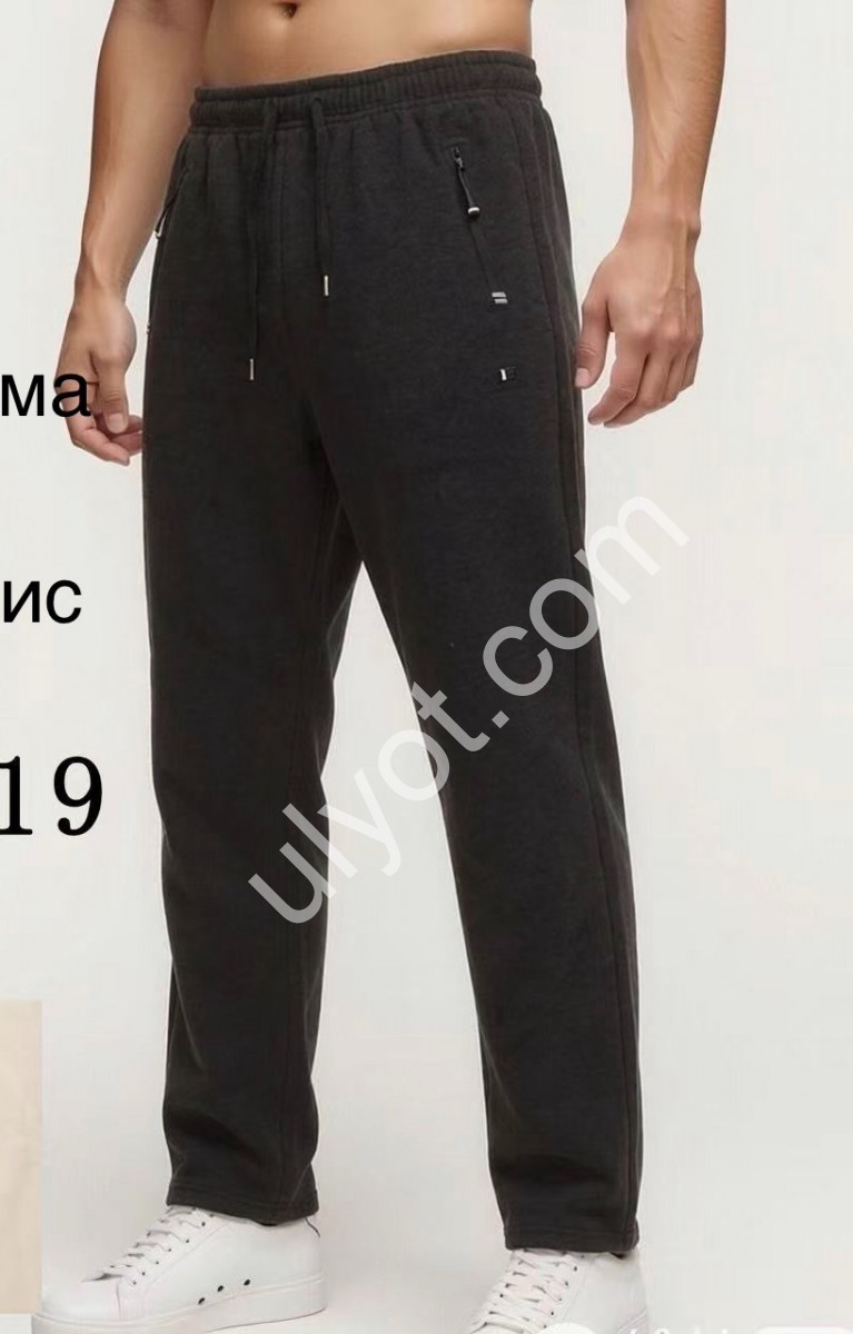 СПОРТ.ШТАНЫ (M-3XL) ФЛИС ПРЯМОЙ ЧЕРНЫЙ 2919