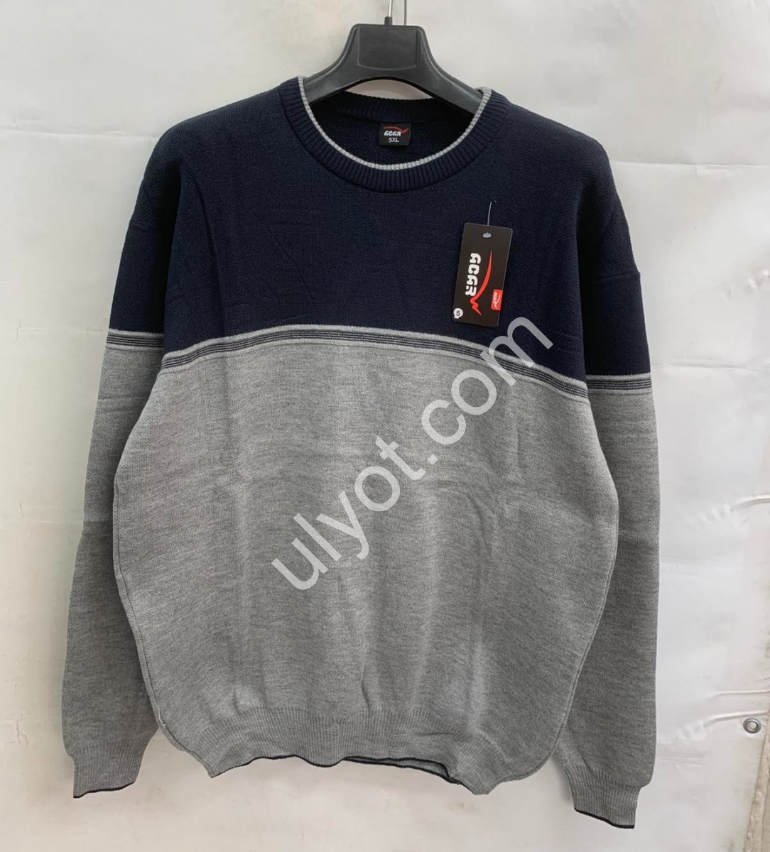 СВИТЕР (3XL-5XL) СЕРЫЙ+Т.СИНИЙ M929