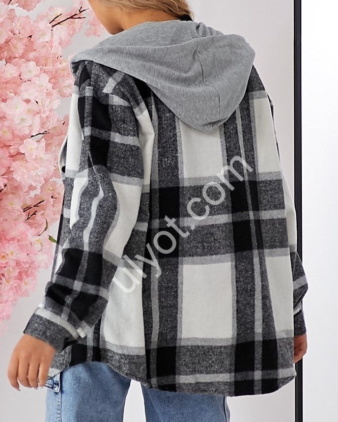 РУБАШКА С КАПЮШОНОМ (XL-4XL) ЧЕРНЫЙ+СЕРЫЙ 7732