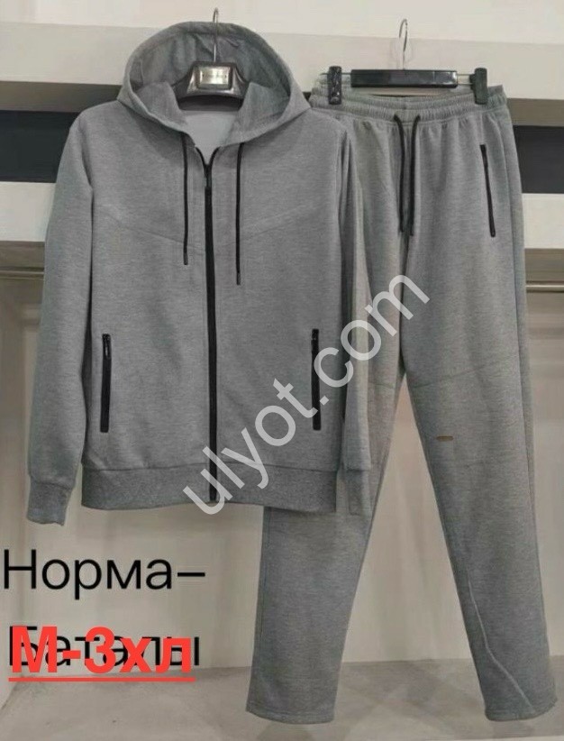 СПОРТ.КОСТЮМ (M-3XL) ПРЯМОЙ СВ.СЕРЫЙ 2386