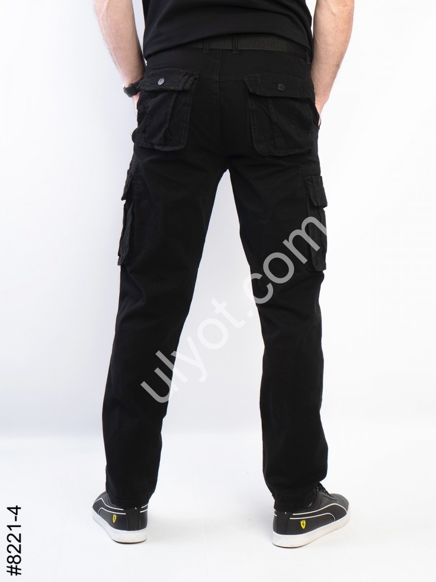 ДЖИНСЫ КАРГО (L-3XL) ЧЕРНЫЙ 8221-4