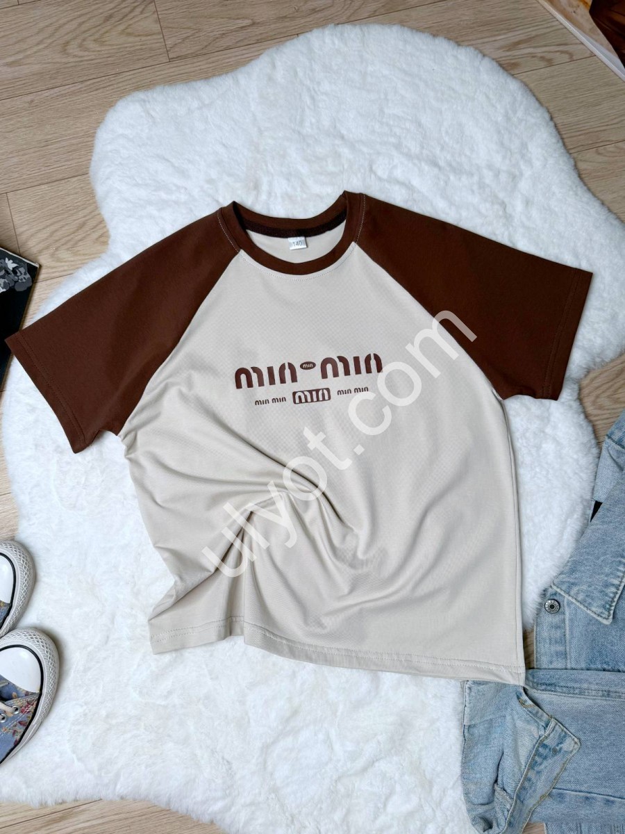 ФУТБОЛКА MIN MIN (140-176 СМ) БІЛИЙ+КОРИЧНЕВИЙ