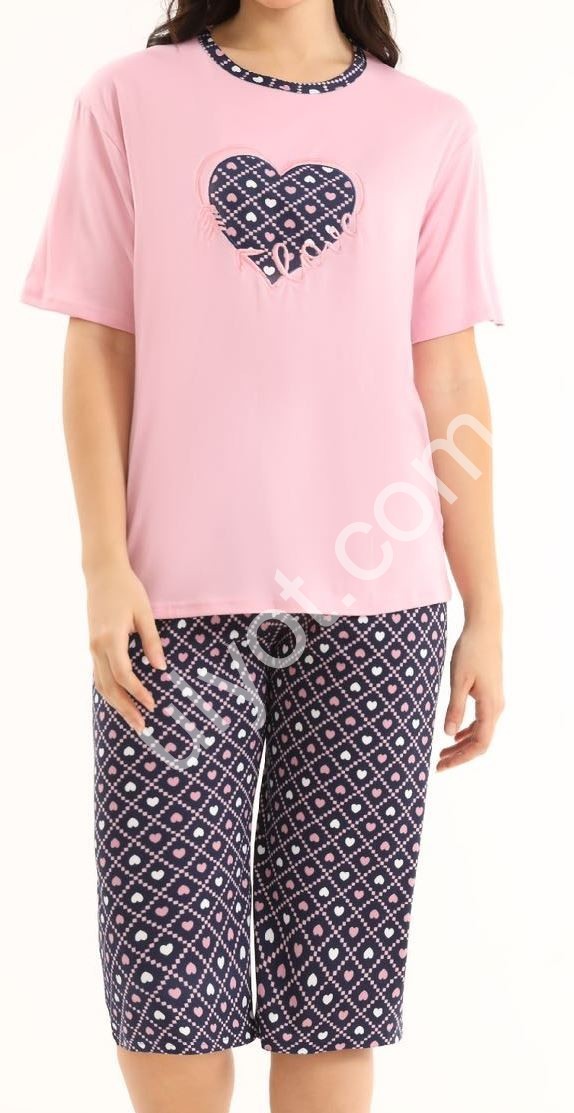 ПИЖАМА (M-3XL) РОЗОВЫЙ+СИНИЙ 3019