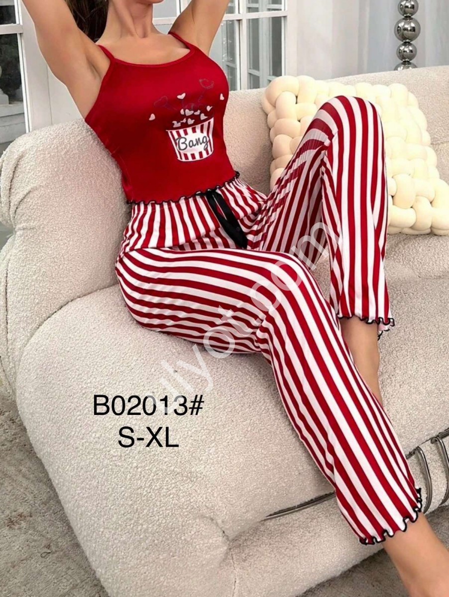 ПИЖАМА (S-XL) КРАСНЫЙ+ПОЛОСКИ B02013