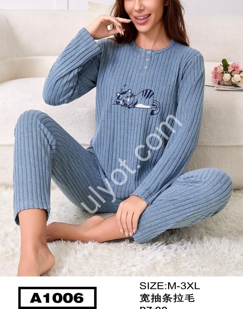 ПИЖАМА КОТ (M-3XL) СИНИЙ A1006