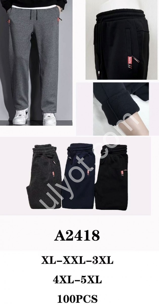 ШТАНЫ (XL-5XL) ФЛИС ПРЯМОЙ ЧЕРНЫЙ 2418