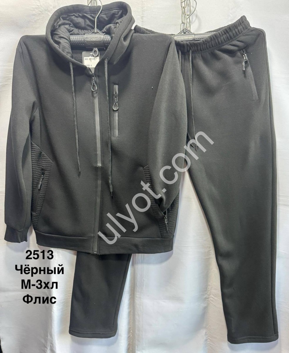СПОРТ.КОСТЮМ (M-3XL) ФЛИС ПРЯМОЙ ЧЕРНЫЙ 2513А