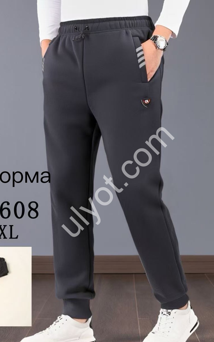 СПОРТ.ШТАНЫ (M-3XL) ФЛИС МАНЖЕТ ГРАФИТ 2608