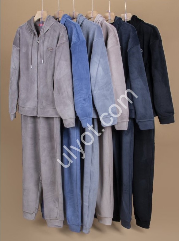 СПОРТ.КОСТЮМ (XL-3XL) МИКРОВЕЛЬВЕТ МАНЖЕТ Т.СЕРЫЙ 20103