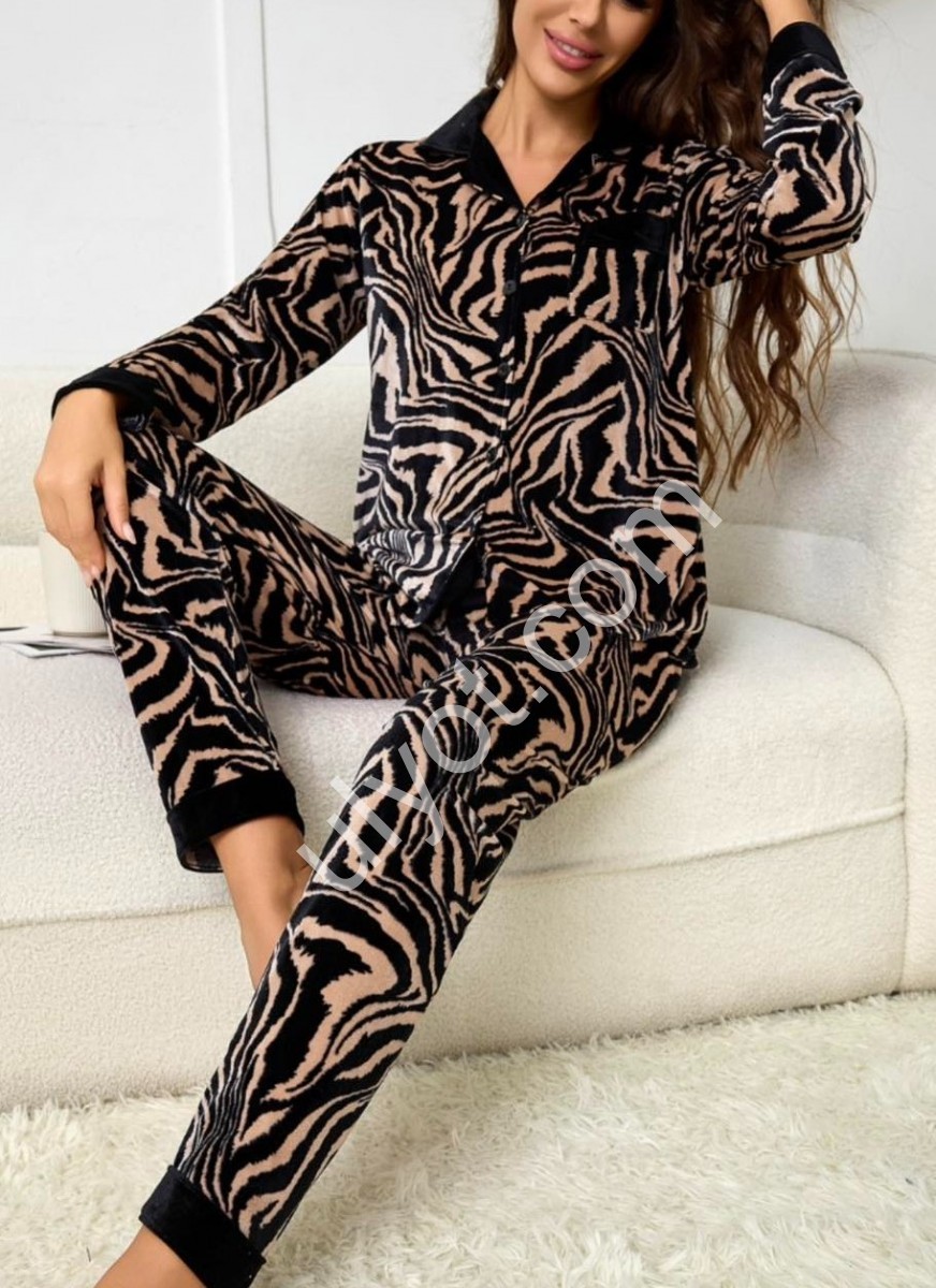 ПІЖАМА (M-3XL) ЧОРНИЙ+БІЖ 70320