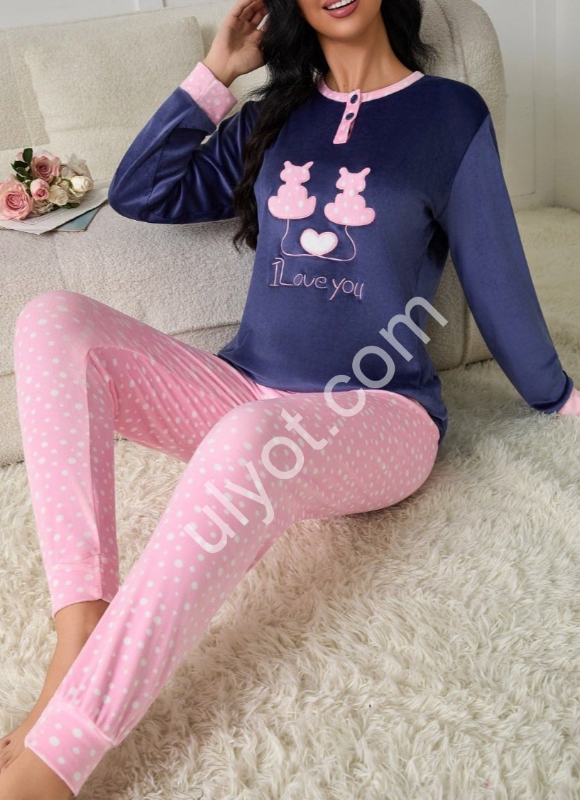 ПИЖАМА КОТЫ (M-3XL) СИНИЙ 70145