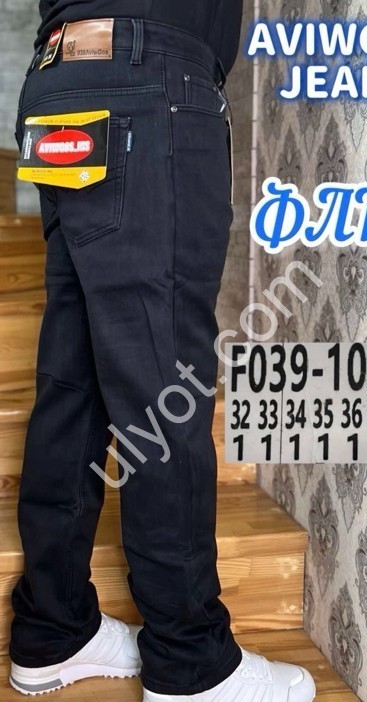 ДЖИНСЫ AVIWGOS (32-40) ФЛИС ЧЕРНЫЙ 039-10-10