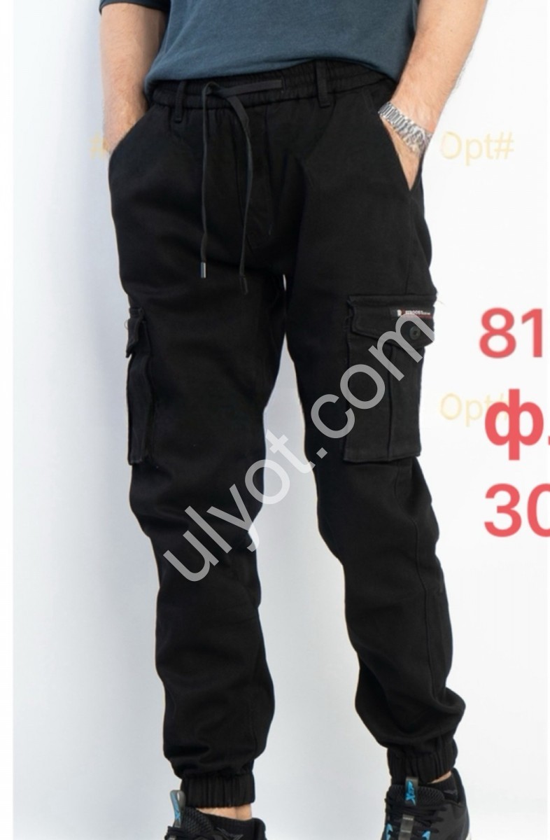 ДЖИНСЫ RTROOSS (30-38) ФЛИС КАРГО ЧЕРНЫЙ 8153