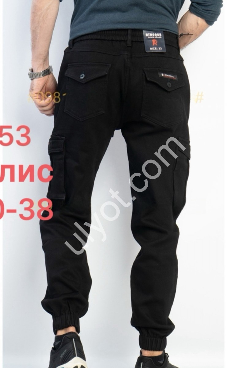 ДЖИНСЫ RTROOSS (30-38) ФЛИС КАРГО ЧЕРНЫЙ 8153