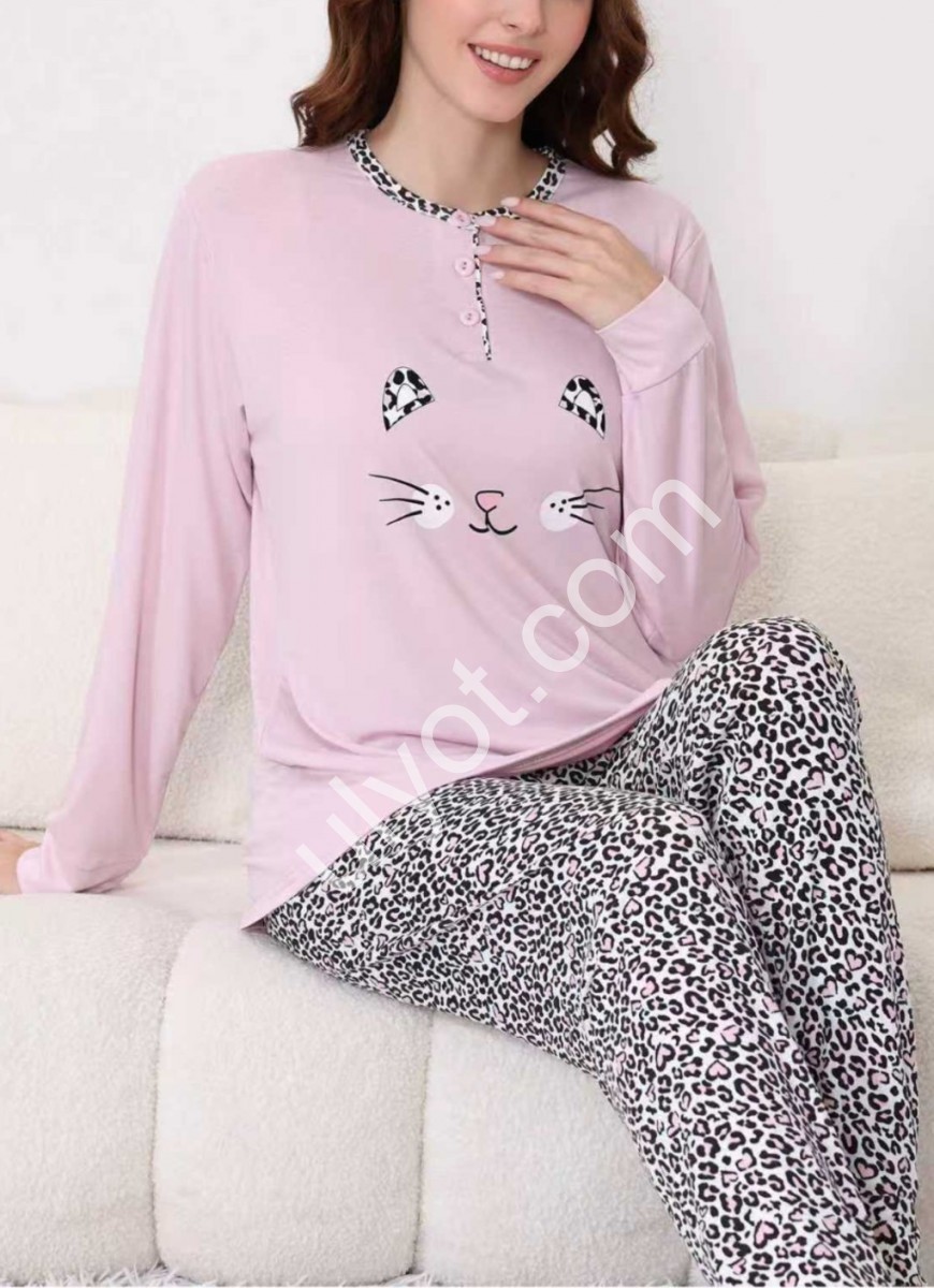 ПИЖАМА КОТ (M-3XL) РОЗОВЫЙ 70374