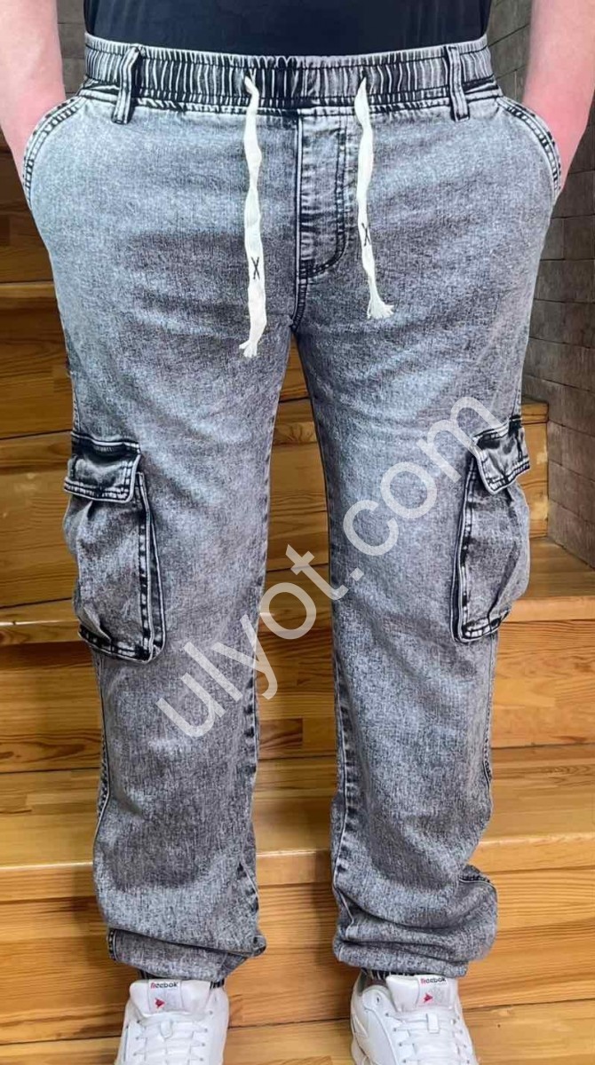 ДЖИНСЫ LONGFEI (29-38) КАРГО СЕРЫЙ 507