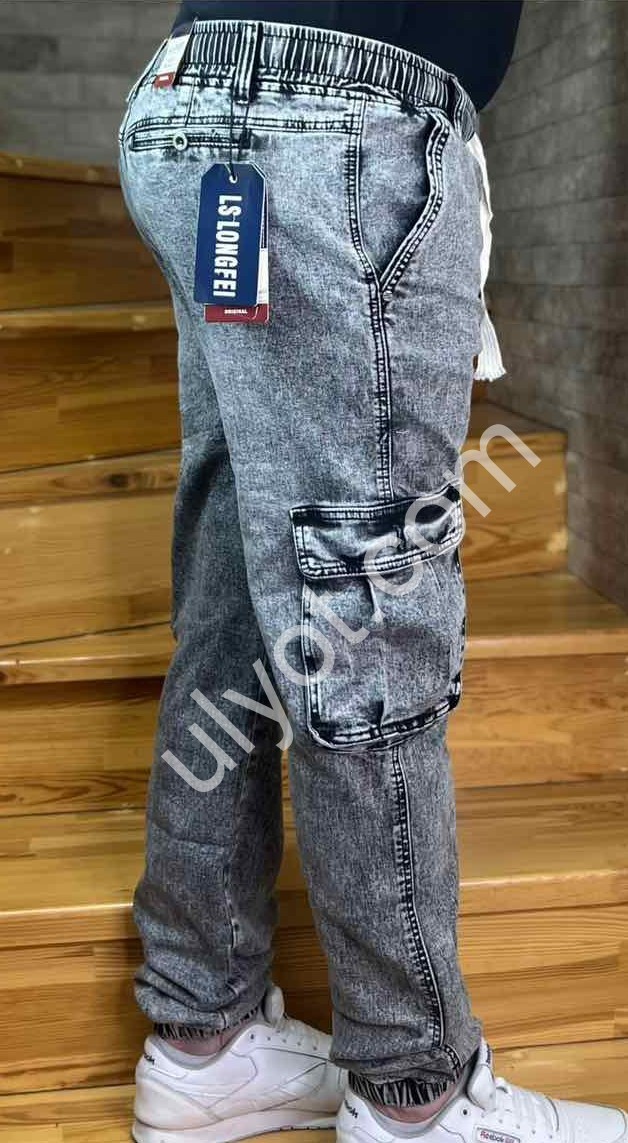 ДЖИНСЫ LONGFEI (29-38) КАРГО СЕРЫЙ 507