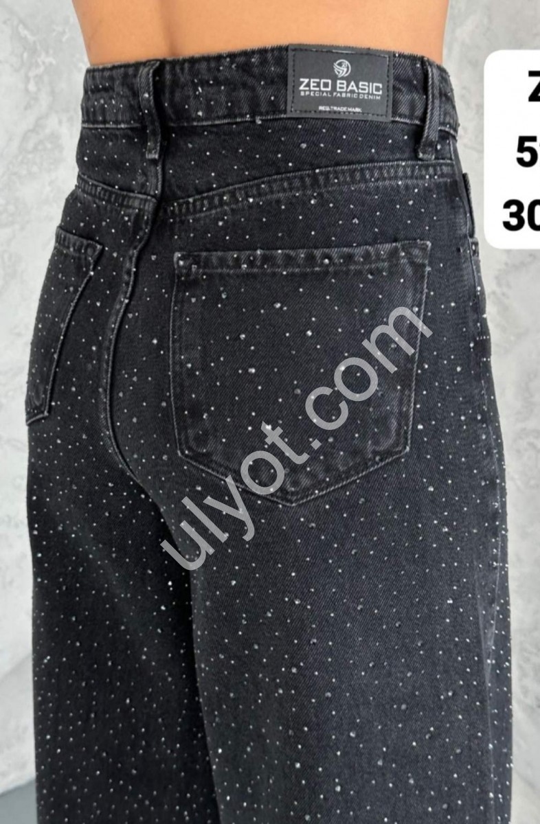 ДЖИНСЫ ZEO BASIC (30-36) СТРАЗЫ ГРАФИТ 5241