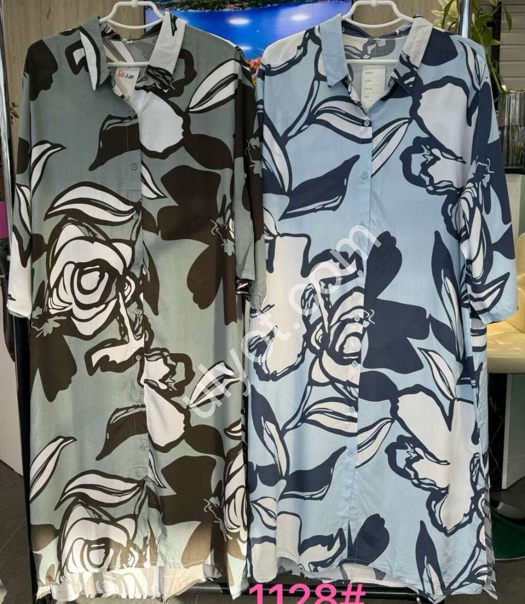 Фото 2 РУБАШКА-ПЛАТЬЕ JJF (3XL-6XL) СЕРЫЙ 1128