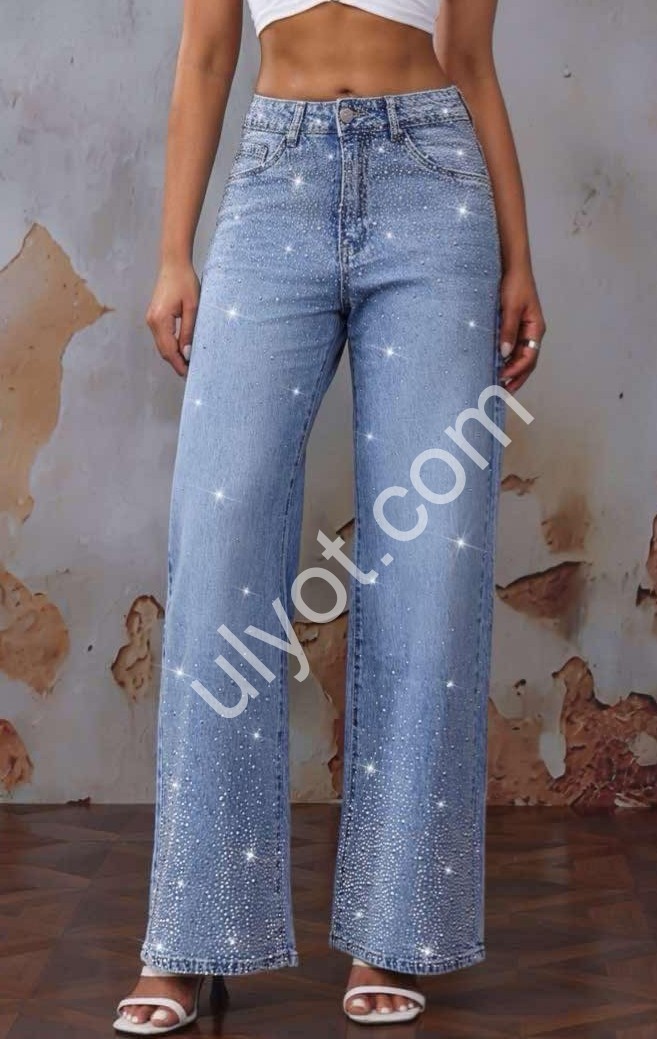 ДЖИНСЫ M.SARA (XS-XL) СТРАЗЫ ГОЛУБОЙ 2625