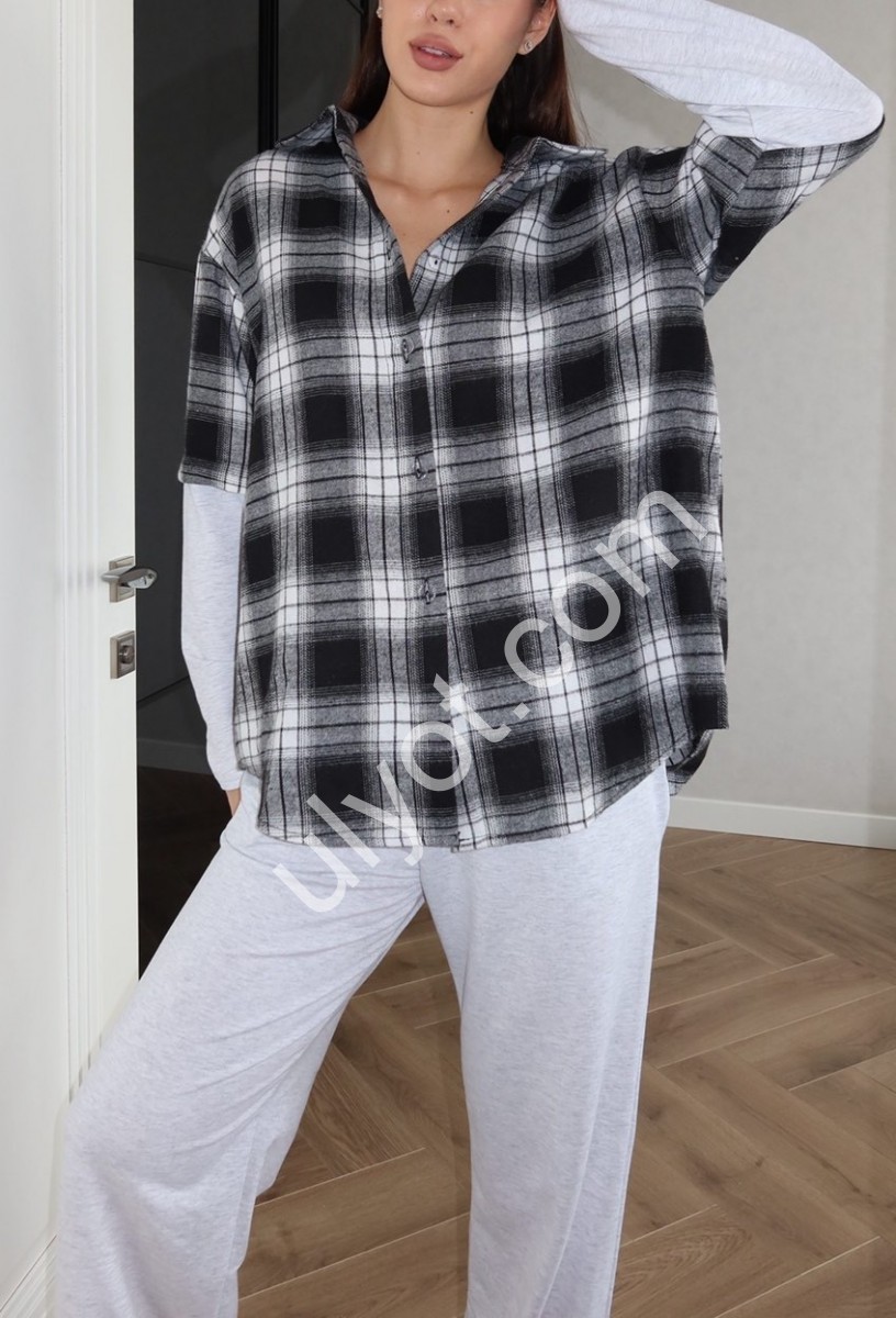 Фото 2 КОСТЮМ (OVER SIZE 42-46) ПРЯМОЙ  ЧЕРНЫЙ+МЕЛАНЖ 766