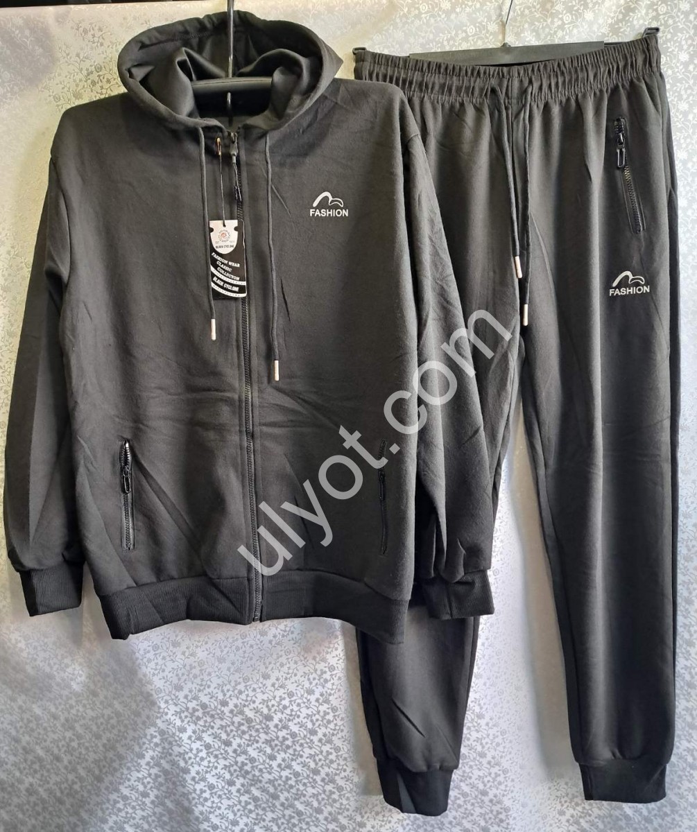 СПОРТ.КОСТЮМ (M-3XL) МАНЖЕТ ЧЕРНЫЙ 2077