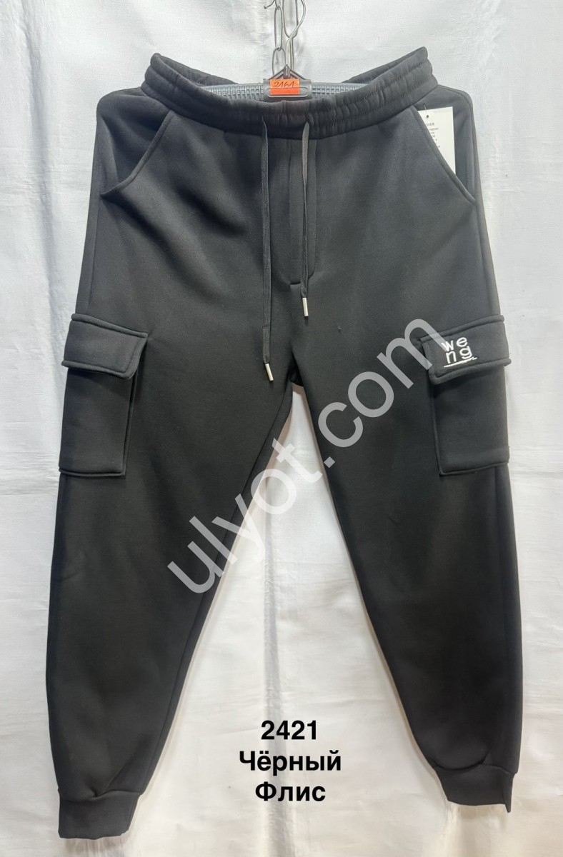 СПОРТ.ШТАНЫ (XL-5XL) ФЛИС МАНЖЕТ ЧЕРНЫЙ 2421